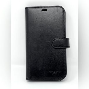 Coach Black Leather iPhone 13 Folio Case Wallet